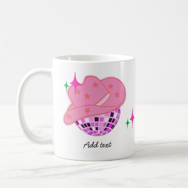 Modern Rosa Disco Cowgirl Cowboy Kaffemugg (Vänster)