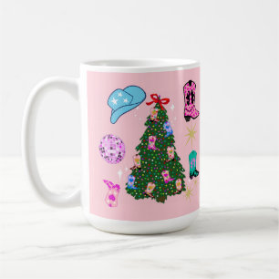 Modern Rosa Disco Cowgirl Rodeo Julgran Kaffemugg