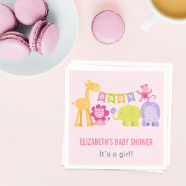 Modern Rosa Djungeldjur Flicka Baby Shower Pappersservett