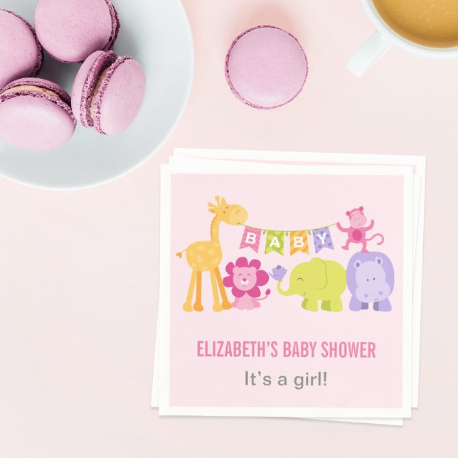Modern Rosa Djungeldjur Flicka Baby Shower Pappersservett (Skapare uppladdad)