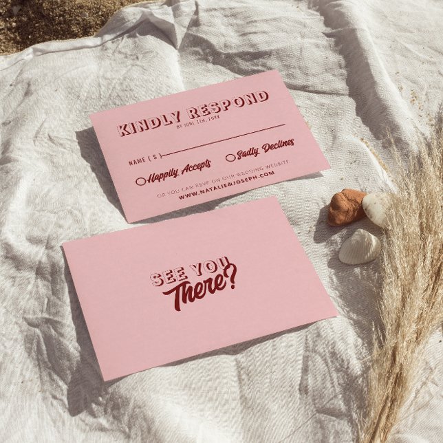 Modern Rosa Djupröd Retro Djärv Unik Bröllop  OSA Kort (Skapare uppladdad)