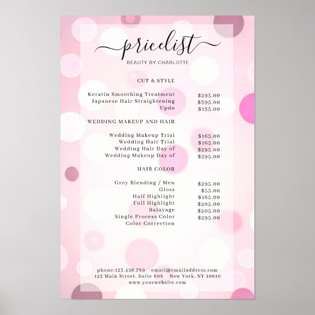 Modern Rosa Dots Mönster Salon Preisliste Poster (Framsidan)