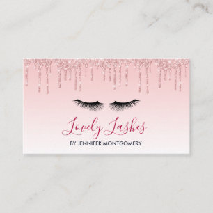 Modern Rosa Dripping Glitter & Black Eyelash Visitkort