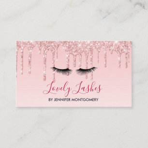 Modern Rosa Dripping Glitter & Black Eyelash Visitkort