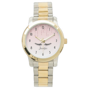 Modern Rosa Dripping Glitter & Eyelash Armbandsur