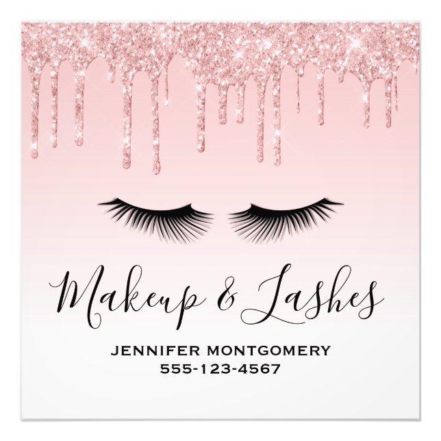 Modern Rosa Dripping Glitter & Eyelash Fototryck (Framsidan)