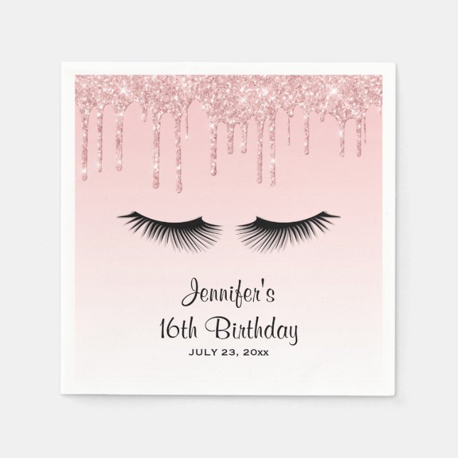 Modern Rosa Dripping Glitter & Eyelash Pappersservett (Framsidan)