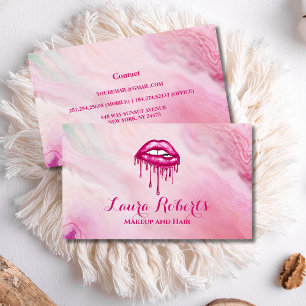 Modern Rosa Dripping Läppar Makeup Artist Visitkort