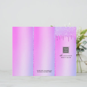 Modern Rosa Drips Holograpic Salon Tri-Fold