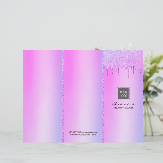 Modern Rosa Drips Holograpic Salon Tri-Fold (Stående Fram)