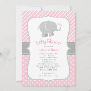 Modern Rosa Elefant Bebis Flick Shower Inbjudningar