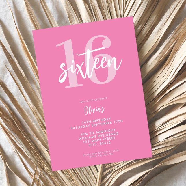 Modern Rosa Elegant 16:e födelsedagen Inbjudningar (Skapare uppladdad)