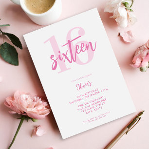 Modern Rosa Elegant 16:e födelsedagen Inbjudningar
