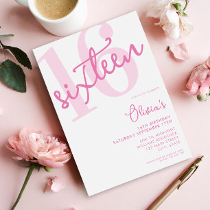 Modern Rosa Elegant 16:e födelsedagen Inbjudningar