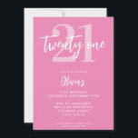 Modern Rosa Elegant 21:a födelsedag<br><div class="desc">En enkel,  modern 21:a födelsedagsinbjudan som innehåller elegantens kalligrafi-skript,  typografi och minimalistisk design i rosa och vitt färg.</div>