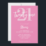 Modern Rosa Elegant 21:a födelsedag<br><div class="desc">En enkel,  modern 21:a födelsedagsinbjudan som innehåller elegantens kalligrafi-skript,  typografi och minimalistisk design i rosa och vitt färg.</div>