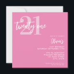 Modern Rosa Elegant 21:a födelsedag Inbjudningar<br><div class="desc">En enkel,  modern 21:a födelsedagsinbjudan som innehåller elegantens kalligrafi-skript,  typografi och minimalistisk design i rosa och vitt färg.</div>