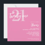 Modern Rosa Elegant 21:a födelsedag Inbjudningar<br><div class="desc">En enkel,  modern 21:a födelsedagsinbjudan som innehåller elegantens kalligrafi-skript,  typografi och minimalistisk design i rosa och vitt färg.</div>