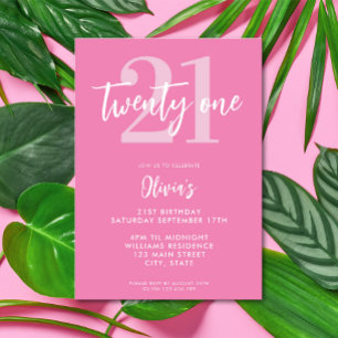 Modern Rosa Elegant 21:a födelsedag Inbjudningar