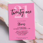 Modern Rosa Elegant 21:a födelsedag Inbjudningar<br><div class="desc">En enkel,  modern 21:a födelsedagsinbjudan som innehåller elegantens kalligrafi-skript,  typografi och minimalistisk design i rosa och svart färg.</div>