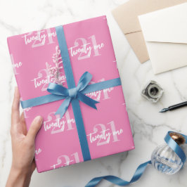 Modern Rosa Elegant 21:a födelsedag Presentpapper