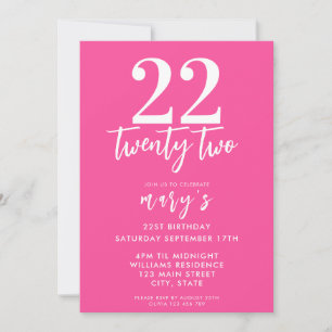 Modern rosa elegant 22:a födelsedagsinbjudan inbjudningar