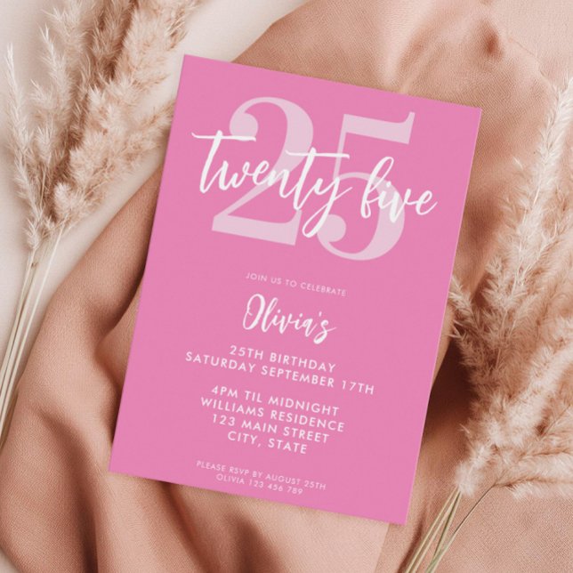 Modern Rosa Elegant 25:e födelsedagen Inbjudningar (Skapare uppladdad)