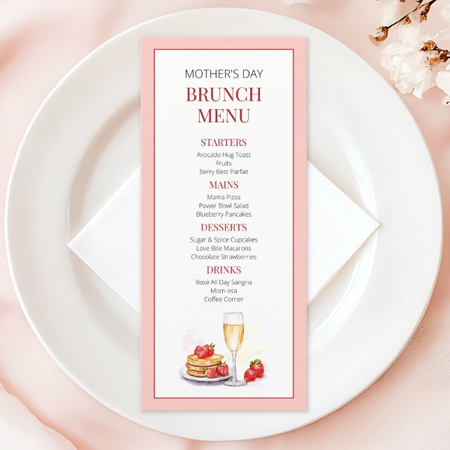 Modern Rosa Elegant Simple Mors dag Brunch Meny (Modern Pink Elegant Simple Mother's Day Brunch Menu)