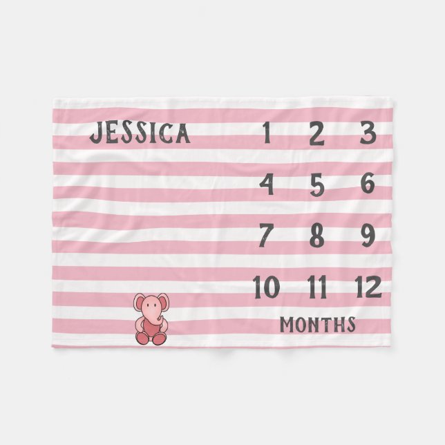 Modern Rosa Elephant Baby Milestone Blanket Fleecefilt (Framsidan (Horisontell))