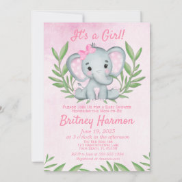 Modern Rosa Elephant Safari Girl Baby Shower Inbjudningar