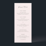 Modern Rosa Enkel Bröllop Meny<br><div class="desc">Elegant bröllopsmeny med en enkel och klassisk design med "Dinner Menu" i ett modernt handskrivet typsnitt.  En traditionell stil som passar bra för ett informellt eller formellt bröllop.</div>
