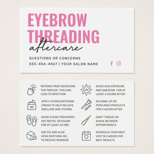 Modern Rosa enkel Eyebrow Threading Aftercare  Visitkort (Framsida & baksida)
