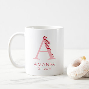 Modern Rosa Enkel Initial Chic Bow Girly Monogram Kaffemugg