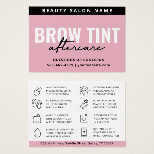 Modern Rosa Eyebrow Tint Aftercare-kort Visitkort (Framsida & baksida)