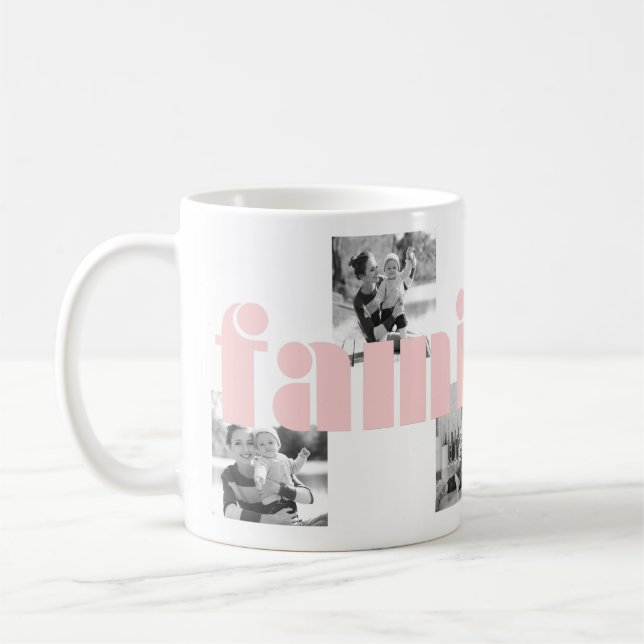 Modern Rosa-familjetyp, fyra foto med Monogram Kaffemugg (Vänster)