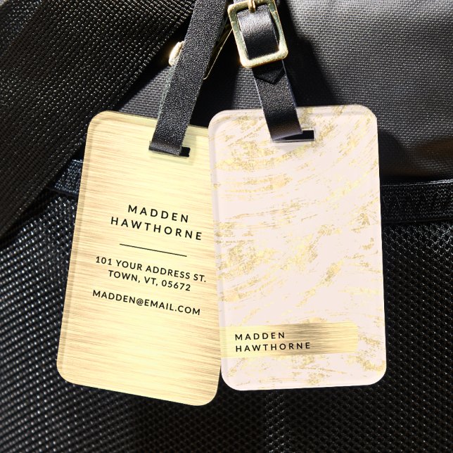 Modern  Rosa Faux Guld Foil Brushed Metall Bagagebricka (Skapare uppladdad)