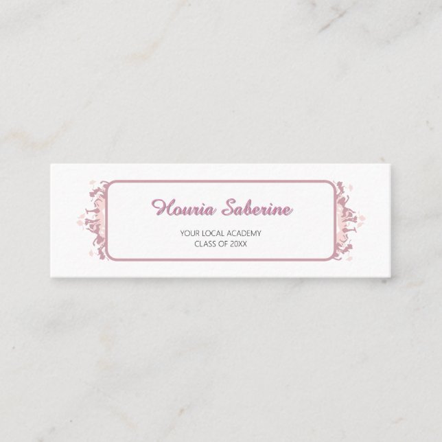 Modern Rosa Feminim Siluett av Akademiker med Kant Mini Visitkort (Framsida)
