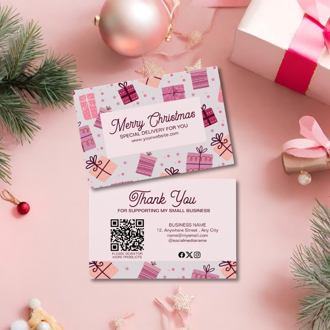 Modern Rosa Festiv Affärs God Jul  Visitkort (Skapare uppladdad)