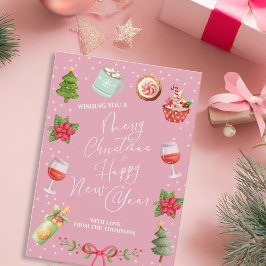 Modern Rosa Festiv Glad Jul och Nyår Julkort