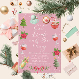 Modern Rosa Festive Colorful Eat Drink & Be Merry Inbjudningar