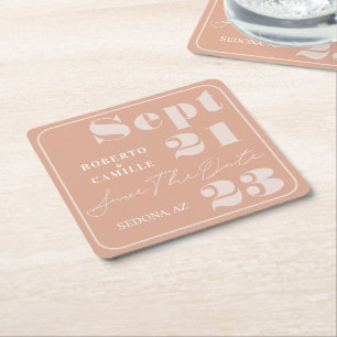 Modern  Rosa, fet utskrift Bröllop spara datum Underlägg Papper Kvadrat