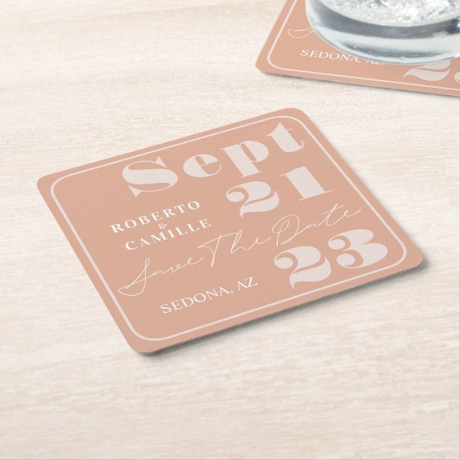 Modern  Rosa, fet utskrift Bröllop spara datum Underlägg Papper Kvadrat (Vinklad)