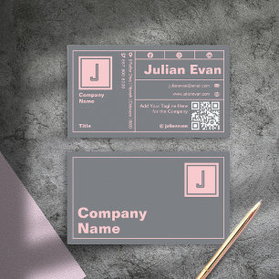 Modern Rosa, fetstil, monogram QR-kod Visitkort