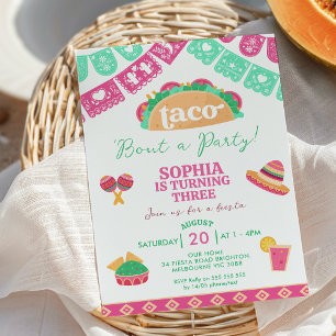 Modern Rosa Fiesta Taco Bout A Party-födelsedag Inbjudningar