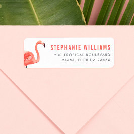 Modern Rosa Flamingo Fet Namn & Returadress Etikett
