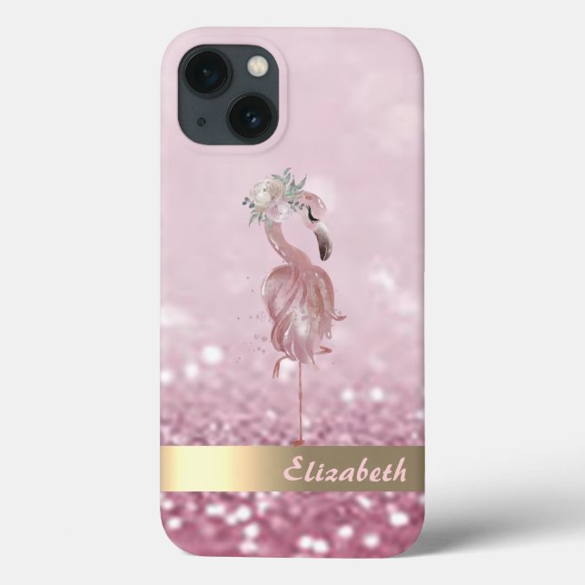 Modern Rosa Flamingo Flower Glitter Bokeh (Baksida)