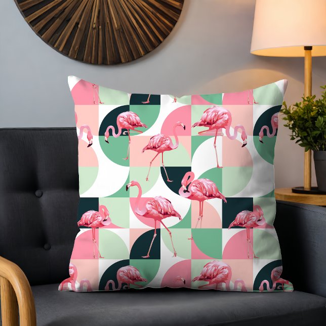 Modern Rosa Flamingo Geometric Girly Chic Mönster Kudde (Skapare uppladdad)
