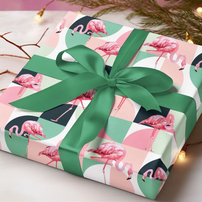 Modern Rosa Flamingo Geometric Girly Chic Mönster Presentpapper (Skapare uppladdad)