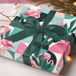 Modern Rosa Flamingo Geometric Girly Chic Mönster Presentpapper