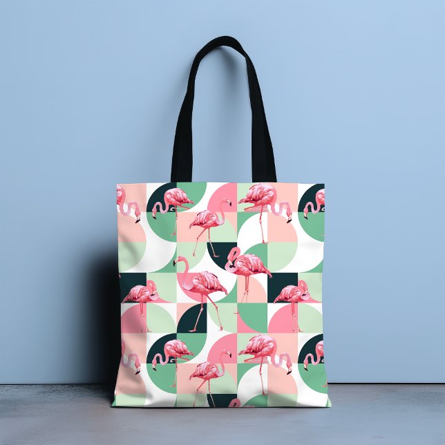 Modern Rosa Flamingo Geometric Girly Chic Mönster Tygkasse (Skapare uppladdad)